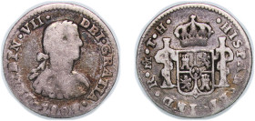 Mexico Spanish colony 1808 Mo TH ½ Real - Fernando VII Silver (.903) Mexico City Mint 1.55g VF KM 73
