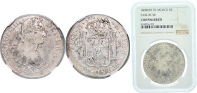 Mexico Spanish colony 1808 Mo TH 8 Reales - Carlos IV Silver (.903) Mexico City Mint 27.07g NGC Chopmarked KM 109