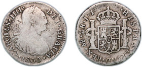Peru Spanish colony 1800 LIMAE IJ 2 Reales - Charles IV Silver (.896) Lima Mint 6.19g VF KM 95