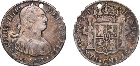 Peru Spanish colony 1804 LIMAE JP 4 Reales - Charles IV Silver (.896) Lima Mint 12.93g VF Holed KM 96
