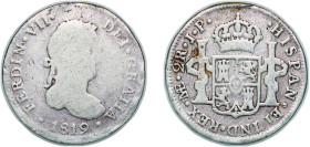 Peru Spanish colony 1819 LIMAE JP 2 Reales - Ferdinand VII (2nd type) Silver (.896) Lima Mint 6.21g VF Cleaned KM 115