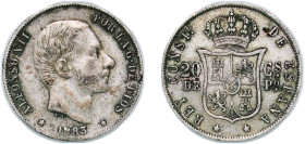 Philippines Spanish colony 1883 20 Centimos - Alfonso XII Silver (.835) Manila Mint (1972000) 5.14g XF KM 149