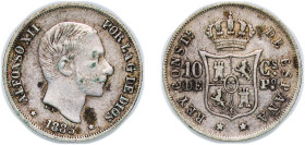 Philippines Spanish colony 1885 10 Centavos - Alfonso XII Silver (.835) Manila Mint (5624662) 2.52g XF KM 148