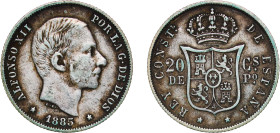 Philippines Spanish colony 1885 20 Centavos - Alfonso XII Silver (.835) Manila Mint (1344000) 5.12g VF KM 149