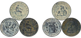 Spain 1870 - 1878 10 Centimos (3 Lots) Bronze VF