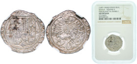 Spain Kingdom 1497 - 1504 S D Real - Ferdinand V and Isabella I Silver (.931) Seville Mint 3.4g NGC AU Cleaned