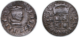 Spain Kingdom 166? S R 8 Maravedis - Felipe IV Billon Seville Mint 2.23g VF KM 163
