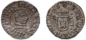 Spain Kingdom 1663 S R 4 Maravedis - Felipe IV Billon Seville Mint 0.98g AU KM 156.5