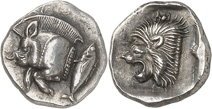 GRÈCE ANTIQUE - GREEK
Mysie, Cyzique. Obole ND (525-475 av. J.-C.), Cyzique.
A...