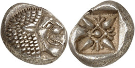 GRÈCE ANTIQUE - GREEK
Ionie, Milet. 1/12e de statère ou diobole ND (600-550 av. J.-C.), Milet.
Av. Tête de lion ouverte à droite. 
Rv. Motif floral...