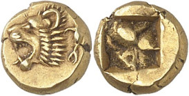 GRÈCE ANTIQUE - GREEK
Ionie, Phocée. 1/24e de statère ND (560-545 av. J.-C.), Phocée.
Av. Tête de lion rugissant à gauche ; derrière, un phoque nage...