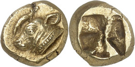 GRÈCE ANTIQUE - GREEK
Ionie, Phocée. Hecté d’électrum (sixième de statère) ND (620-522 av. J.-C.), Phocée.
Av. Tête de veau à gauche ; phoque au-des...