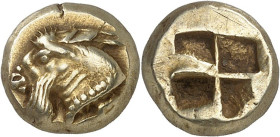 GRÈCE ANTIQUE - GREEK
Ionie, Phocée. Hecté d’électrum (sixième de statère) ND (477-388 av. J.-C.), Phocée.
Av. Tête de chèvre à gauche ; dessous, un...
