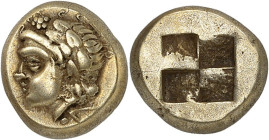 GRÈCE ANTIQUE - GREEK
Ionie, Phocée. Hecté d’électrum (sixième de statère) ND (478-387 av. J.-C.), Phocée.
Av. Tête de jeune satyre à gauche, couron...