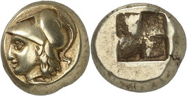 GRÈCE ANTIQUE - GREEK
Ionie, Phocée. Hecté d’électrum (sixième de statère) ND (387-326 av. J.-C.), Phocée.
Av. Tête d’Athéna coiffée du casque corin...