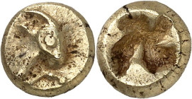 GRÈCE ANTIQUE - GREEK
Ionie, cité indéterminée. Hémihecté (1/12e de statère) ND (600-550 av. J.-C.).
Av. Protomé de bouquetin à droite, une patte en...
