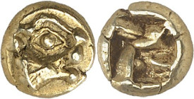 GRÈCE ANTIQUE - GREEK
Ionie, cité indéterminée. 1/24e de statère ND (625-522 av. J.-C.).
Av. Tête de lionne ou de panthère à droite avec l’œil en lo...