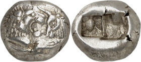 GRÈCE ANTIQUE - GREEK
Lydie, Crésus (561-546 av. J.-C.). Hémistatère d’argent ou sicle ND (560-545 av. J.-C.), Sardes.
Av. Protomé de lion à droite,...