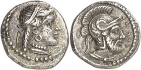 GRÈCE ANTIQUE - GREEK
Cilicie, Datamès (382-362 av. J.-C.). Obole ND (378-372 av. J.-C.), Tarse.
Av. Tête féminine à droite, avec bandeau dans les c...