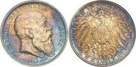 ALLEMAGNE - GERMANY
Bade, Frédéric I (1856-1907). 2 (zwei) mark, mort de Frédéric I 1907, Karlsruhe.
Av. FRIEDRICH GROSHERZOG VON BADEN. Tête nue à ...