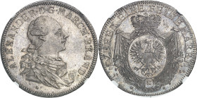 ALLEMAGNE - GERMANY
Brandebourg-Ansbach-Bayreuth, Charles-Alexandre (1757-1791). Thaler 1780 G/WK, S, Schwabach.
Av. ALEXANDER. D. G. MARCH. BRAND. ...