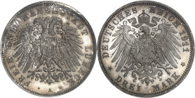 ALLEMAGNE - GERMANY
Lübeck (ville libre de). 3 (drei) mark, Flan bruni (PROOF) 1911, A, Berlin.
Av. FREIE UND HANSESTADT LÜBECK. Aigle bicéphale épl...