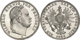 ALLEMAGNE - GERMANY
Prusse, Guillaume Ier (1861-1888). Thaler 1866, victoire sur l’Autriche, flan Bruni (PROOF) 1866, A, Paris.
Av. WILHELM KOENIG V...