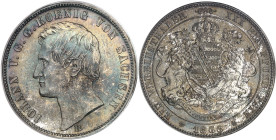 ALLEMAGNE - GERMANY
Saxe, Jean Ier (1854-1873). Thaler 1866, B, Dresde.
Av. IOHANN V. G. G. KOENIG VON SACHSEN. Tête nue à gauche ; au-dessous (atel...