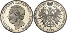 ALLEMAGNE - GERMANY
Schwarzbourg-Sondershausen, Gonthier-Frédéric-Charles II (1835-1880). Thaler, aspect Flan bruni (PROOFLIKE) 1870, A, Berlin.
Av....
