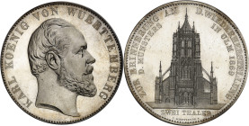 ALLEMAGNE - GERMANY
Wurtemberg, Charles (1864-1891). 2 thalers, restauration de la cathédrale d’Ulm, Flan bruni (PROOF) 1869, Stuttgart.
Av. KARL KO...