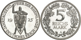 ALLEMAGNE - GERMANY
République de Weimar (Empire allemand) (1918-1933). 5 reichsmark, commémorations du Millénaire rhénan, Flan bruni (PROOF) 1925, A...
