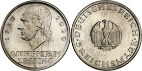 ALLEMAGNE - GERMANY
République de Weimar (Empire allemand) (1918-1933). 5 reichsmark, bicentenaire de la naissance de Gotthold Ephraim Lessing 1929, ...