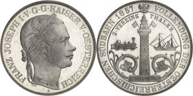 AUTRICHE - AUSTRIA
François-Joseph Ier (1848-1916). Double thaler, ouverture de la ligne de chemin de fer de Vienne à Trieste, Flan bruni (PROOF) 185...