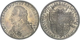ITALIE - ITALY
Modène (duché de), Hercule III d’Este (1780-1796). Thaler 1796, Modène.
Av. HERCVLES. III. D. G. MVT. REG. MIR. EC. DVX. Buste à gauc...