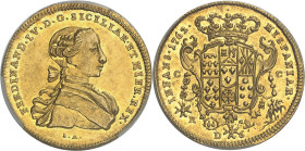 ITALIE - ITALY
Naples et Sicile, Ferdinand IV (1759-1816). 6 ducats 1762 - IA CC/R, Naples.
Av. FERDINAND. IV. D. G. SICILIAR. ET HIER. REX. Buste à...
