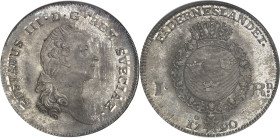 SUÈDE - SWEDEN
Gustave III (1771-1792). 1 riksdaler 1790 OL, Stockholm.
Av. GUSTAVUS III. D. G. REX SVECIAE. Buste nu du Roi à droite. 
Rv. FÄDERNE...
