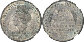 SUISSE - SWITZERLAND
Genève (canton de). Genevoise (10 décimes) 1794 - An III, Genève.
Av. REPUBLIQUE - GENEVOISE / EGALITE LIBERTE INDEPENDANCE (di...