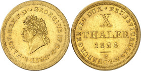 ALLEMAGNE - GERMANY
Hanovre (royaume de), Georges IV (1820-1830). X thaler 1828 B, Hanovre.
Av. GEORGIUS IV D. G. BRIT. &. HANOV. REX. F. D. Tête la...