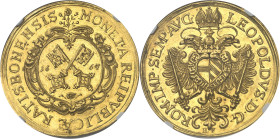 ALLEMAGNE - GERMANY
Ratisbonne (ville libre de). 6 ducats, au nom de l’empereur Léopold I 1667 HF, Ratisbonne.
Av. * MONETA REIPVBLICÆ RATISBONENSIS...
