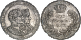 ALLEMAGNE - GERMANY
Saxe, Jean Ier (1854-1873). Double thaler commémoratif, 50e anniversaire de mariage (noces d’or) du Roi et de la Reine Amalie 187...