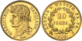 ALLEMAGNE - GERMANY
Westphalie, Jérôme Napoléon (1807-1813). 20 franken Or, refrappe avec tranche lisse [Flan bruni (PROOF)] 1808 [1867], J, Paris.
...