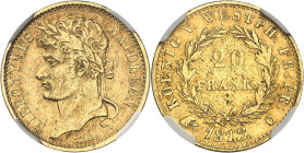 ALLEMAGNE - GERMANY
Westphalie, Jérôme Napoléon (1807-1813). 20 franken Or 1813, C, Cassel.
Av. HIERONYMUS NAPOLEON. Buste lauré à gauche ; au-desso...