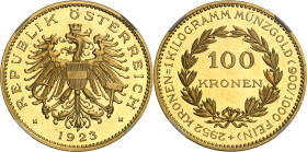 AUTRICHE - AUSTRIA
République (1918-1938). 100 kronen, d’aspect Flan bruni (PROOFLIKE) 1923, Vienne.
Av. REPUBLIK ÖSTERREICH. Aigle éployée et couro...