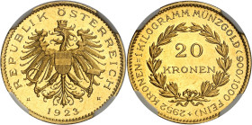 AUTRICHE - AUSTRIA
République (1918-1938). 20 kronen 1923, Vienne.
Av. REPUBLIK ÖSTERREICH. Aigle éployée et couronnée, avec écu en cœur, tenant une...