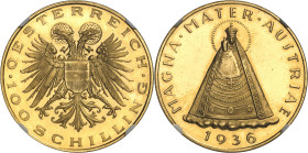 AUTRICHE - AUSTRIA
République (1918-1938). 100 schilling MAGNA MATER, d’aspect Flan bruni (PROOFLIKE) 1936, Vienne.
Av. OESTERREICH - 100 SCHILLING....