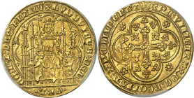 BELGIQUE - BELGIUM
Flandres (comté de), Louis de Male (1346-1384). Écu d’or à la chaise et au lion ND (1346-1384), Gand ou Malines.
Av. + LVDOVICVS:...