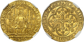 BELGIQUE - BELGIUM
Flandres (comté de), Louis de Male (1346-1384). Écu d’or à la chaise et au lion ND (1346-1384), Gand ou Malines.
Av. + LVDOVICVS:...