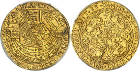 BELGIQUE - BELGIUM
Flandres, Gand (République de, 1577-1584). Noble d’or (15)83, Gand.
Av. (à 2 h) MON: - AVREA. RESTAVR. METROPOL. GAND. - .FLAND. ...