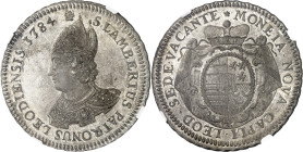 BELGIQUE - BELGIUM
Liège (évêché de), siège vacant (avril à décembre 1784). Patagon de 48 sols ou écu au Saint Lambert 1784, Liège.
Av. S. LAMBERTUS...