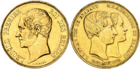 BELGIQUE - BELGIUM
Léopold Ier (1831-1865). Module de 100 francs en Or, mariage du duc et de la duchesse de Brabant 1853, Bruxelles.
Av. LEOPOLD PRE...